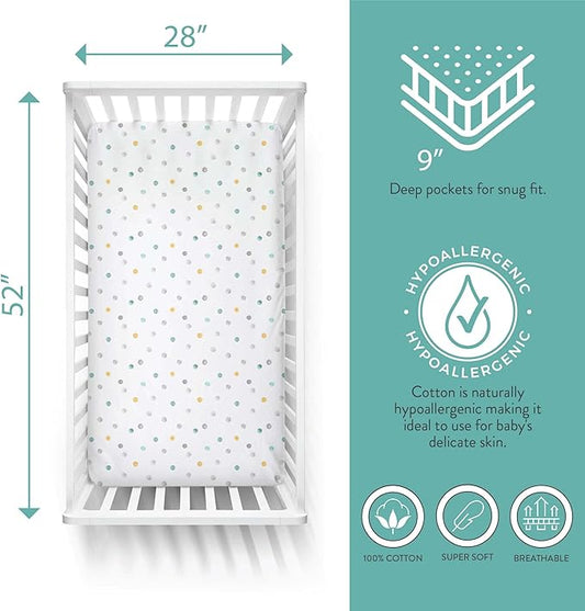 Featherhead™ 2-Pack Fitted Crib Sheets - 100% Cotton - 52" x 28" x 9" for Standard Crib and Toddler Mattress (Jersey Grey Polka)