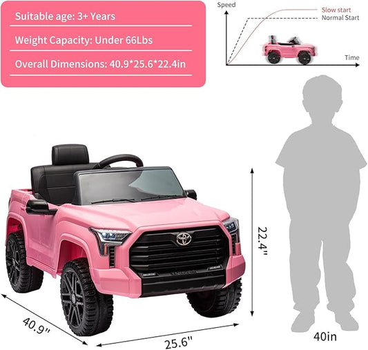 12V Licensed Toyota Ride on Car for Kids, Electric Toy Car with Parent Remote Control, MP3 Player, LED Headlights & Lockable Door, Battery Powered Vehicle for Toddlers, Pink