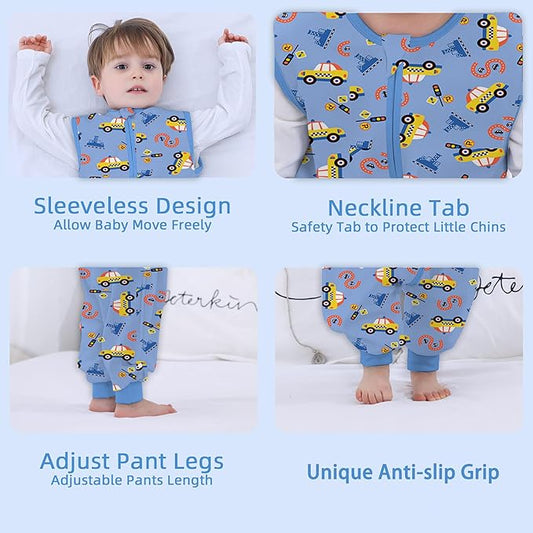 Toddler Sleeping Sack, Toddler Sleep Sack with Feet, Walker Wearable Blanket, Sleep Sack with Legs,0.5Tog(Y Car 2T-3T)