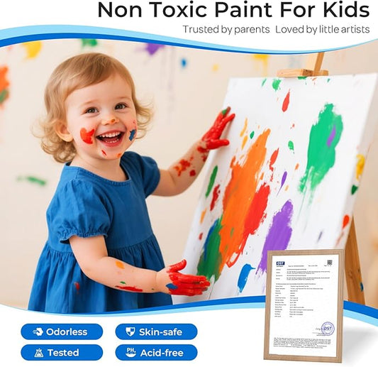 Smallbudi 18 Colors Large Washable Paint Set for Kid (8.45oz,250 ml), Bulk Paint Supplies Non Toxic Children Tempera Paint for Arts & Crafts, DIY, Finger Paint, School Teacher Classroom Must Have