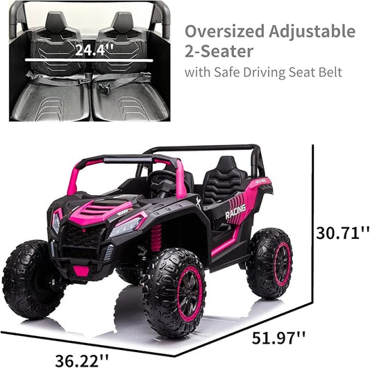 POSTACK XXXL 24V 2 Seater Ride On Car with Remote Control 4WD Ride On Toys for Big Kids 4x4 Battery Powered Electric UTV for Kids 3-12 Year Off Road Truck with LED Lights 3 Speeds Bluetooth, Pink