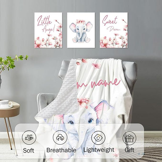 Personalized Baby Crib Bedding Set: 4 Piece Custom Pink Flower Elephant Crib Bed Set with Name, Nursery Bedding Set for Baby Girls, Newborn Boys Crib Sets, Crib Bedding Custom Gift, Crib Sheet