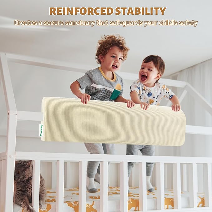 Bed Rail Bed Bumpers for Toddlers - Safety Guards for Cribs & Bunk Beds, High-Density Foam 35.5"x5.5"x7.8" (Beige)