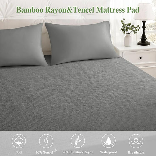 Twin XL Mattress Protector, Waterproof Mattress Pad Washable Rayon Mattress Cover Breathable Noiseless Bed Protector 3D Patterns 5" - 21'' Elastic Fitted Deep Pocket(Dark Grey)
