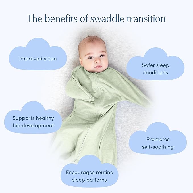 SleepingBaby Zipadee-Zip Transition Swaddle - Cozy Baby Swaddling Blanket with Zipper Convenience - Roomy Wearable Blanket for Easy Diaper Changes - 12-24 Month - Zen Garden Green Heather