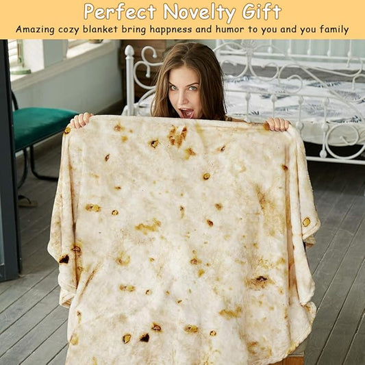 SeaRoomy Burritos Tortilla Throw Blanket, Tortilla Wrap Blanket, Novelty Funny Tortillas Round Giant Round Soft Blankets for Adults and Kids (Beige, 80 inches)