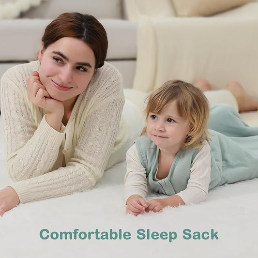 Mosebears Sleep Sack Baby Winter Wearable Blanket with 2-Way Zipper,2.5 TOG Cotton Sleep Sack Unisex (Calm Sage, 12-18 Months)