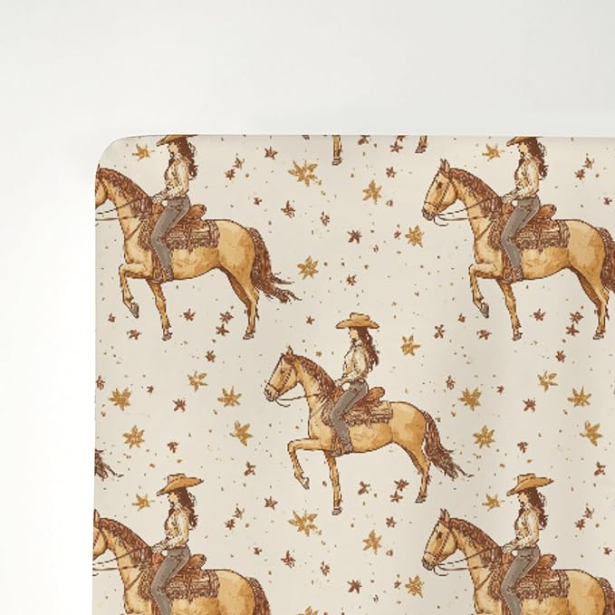 Retro Western Cowgirl Stars Baby Crib Sheets for Boy Girl 52"x28" Vintage Cowgirl Love Soft Stretchy Fitted Crib Mattress Cover Wild Desert Baby Sheet for Standard Crib and Toddler Bed Mattress
