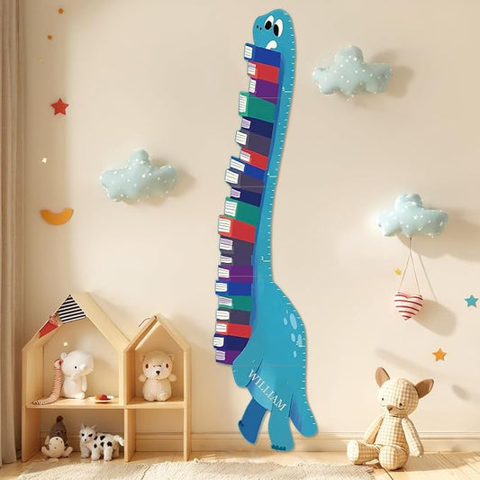 Woodemon Personalized Name Growth Chart for Wall, Dinosaur Book Wooden Growth Chart Kids Height Chart,Growth Ruler for Toddler Playroom Decor 62.4" x 15.5"