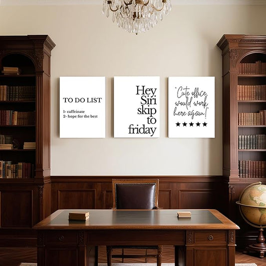 Ovczax Modern Minimalist Style Funny Quotes Funny Wall Art Set of 3 Canvas Paintings Prints With Framed Artwork Wall Decor for Bedroom Living Room Home Office Decoration 16L x 24W
