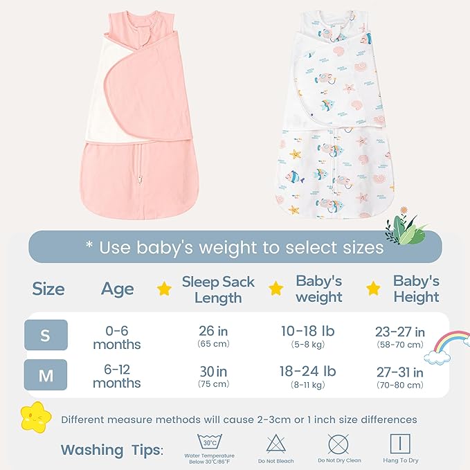 ZIGJOY Sleep Sack Swaddle 1.0 Tog Baby Wearable Blanket 100% Cotton Baby Swaddle Blanket for Newborns 6-12 Months Ocean&Pink
