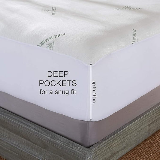 California King Mattress Protector by PURE BAMBOO, Waterproof - Viscose Derived from Bamboo, Breathable, Noiseless Mattress Cover Protects Against Moisture, Spills, Stains (California King)