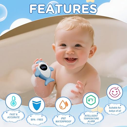 Baby Bath Thermometer Safety, Fahrenheit Instant Read Water Thermometer with LED Display Temperature Warning, Baby Bath Floating Toy for Infant, Newborn