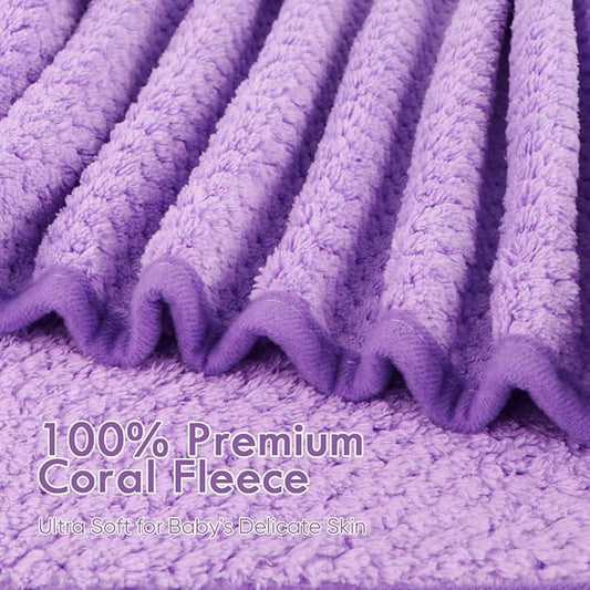 Orighty Baby Hooded Towel with Five Washcloths, 28 x 28 Inch Super Soft Bath Towel with Hood for Babies, Infant, Newborn Essential - Ideal Baby Stuff Registry for Boys and Girls (Purple)