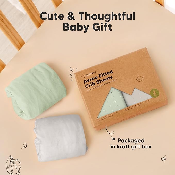 KeaBabies 2-Pack Fitted Crib Sheets for Boys, Girls, Baby - Soft Bamboo Viscose Cotton, 52x28 Standard Crib Mattress Sheets, Toddler Bed Mattress Cover, Gender Neutral, Breathable, Durable (Sage)