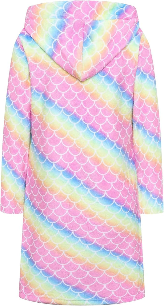 Umeyda Girls Fleece Hooded Robes, Warm Printed Bath Robe for Kids Soft Fuzzy Bathrobe for Gifts