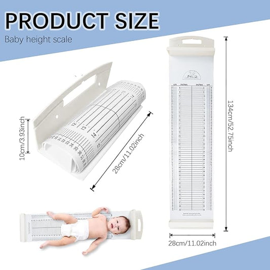 Baby Height Measuring Mat & Infantometer - Soft Growth Height Chart for Toddler, Newborn - Wall-Mountable Washable Ruler for Kids, Pediatrician Use (Foldable, Space-Saving)