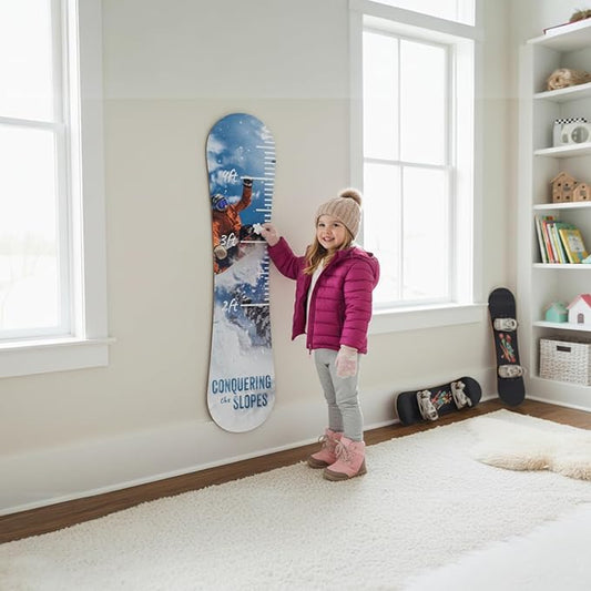 Snowboard Growth Chart, Kids Height Tracker for Nursery and Kids Rooms, Conquering The Slopes