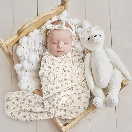lulumoon Baby Muslin Swaddle Blankets: Soft Receiving Blanket for Newborn - Cotton Swaddling Blanket for Neutral 2Pack(Leaf Autumn)