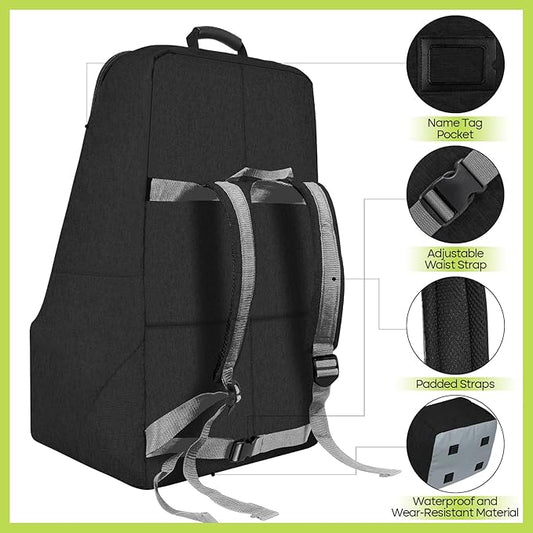 ZRRAJOY Padded Car Seat Travel Bag for Airplane, Heavy Duty Backpack for Air Travel, Water-Resistant Carrier with Shoulder Strap, Fits Most Car Seats (Black)