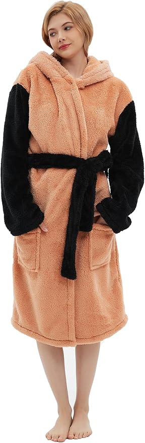 CuteOn Bathrobe for Women Soft Fleece Hooded Plush Loungewear