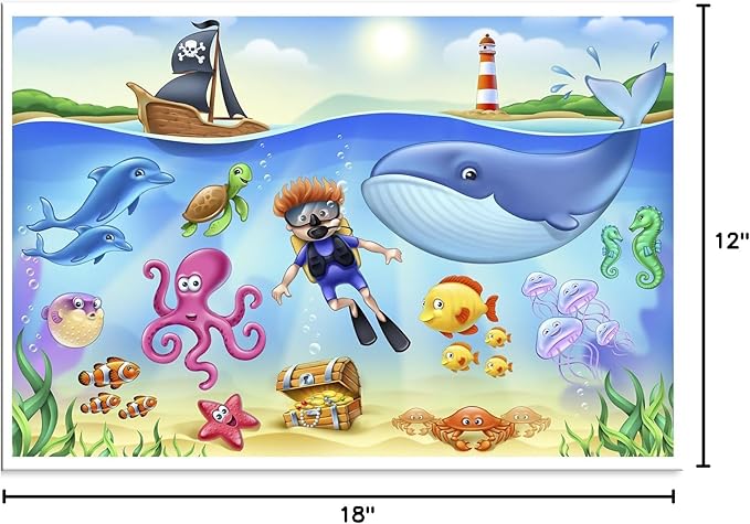 40 Pack Disposable Placemats for Baby, 3 Design Pack Baby Eating Mat, 12" x 18" Sticky Kids Placemat, Toddler Place mat for Restaurants, Plastic Kids Placemats for Dining Table