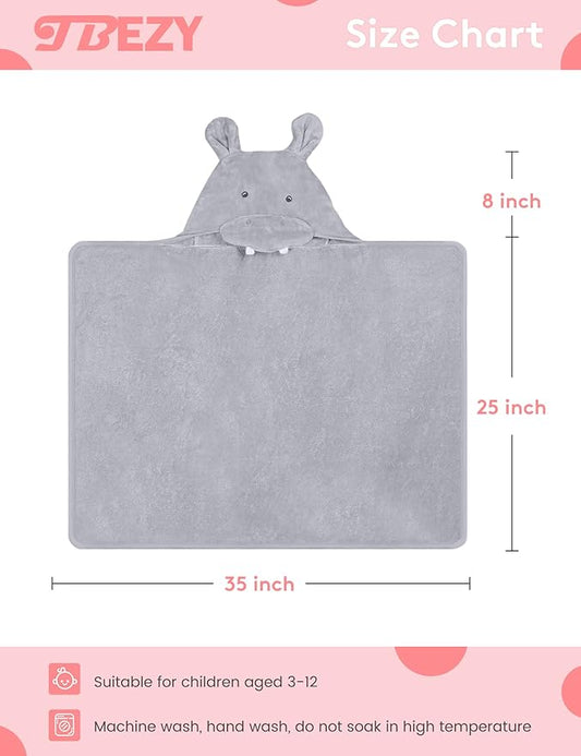 Baby Hooded Towel with Unique Animal Design Ultra Soft Thick Cotton Bath Towel for Newborn (Hippo)