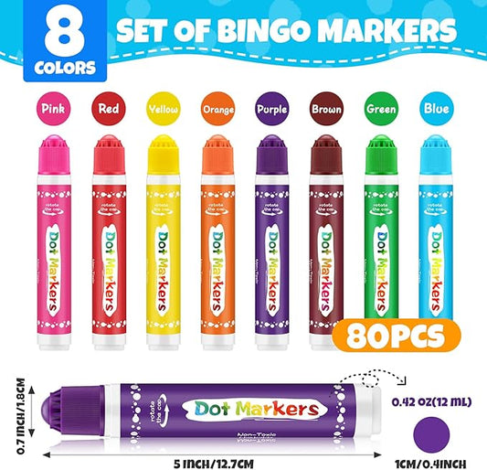 FUMILE 80 Pcs Dot Markers Bulk, 8 Colors Bingo Daubers Bulk for Toddlers,Washable Bingo Markers,Bingo Supplies,Dot Paint for Painting, Drawing Coloring and Art Crafts(10 Boxs)
