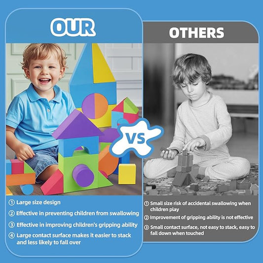 Large Building Foam Blocks for Toddlers, EVA Stacking Foam Building Blocks Toy Set, Non-Toxic, Washable, Early Learning Construction Toys & Gifts for Kids Boys & Girls (Blue, Pieces, 30)