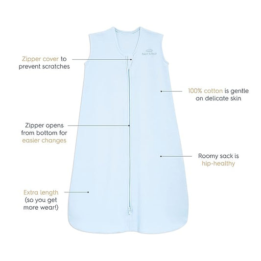 HALO SleepSack, 100% Cotton Wearable Blanket, Swaddle Transition Sleeping Bag, TOG 0.5, Baby Blue, Medium, 6-12 Months