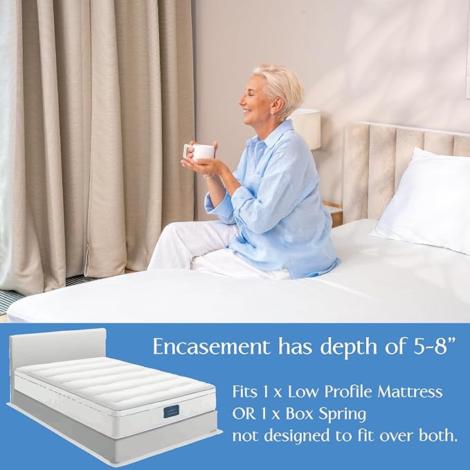 Twin XL Size Mattress or Box Spring Encasement (5" to 8" Depth) - Low Profile Twin Extra Long Waterproof Zippered Protector Hypoallergenic Premium Bed Cover Protects from Dust Allergens