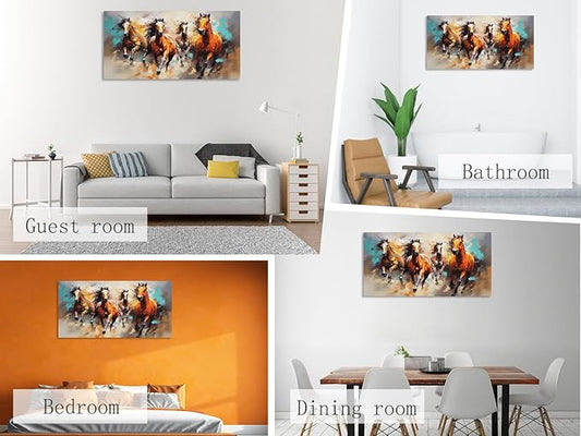 KUNHAAH Wall Art Canvas Painting Running Horse 1 Piece Symbolizes Success and Power Abstract Artistic Background Picture Poster Print Framed Ready to Hang for Living Room Bedroom 71x36inch
