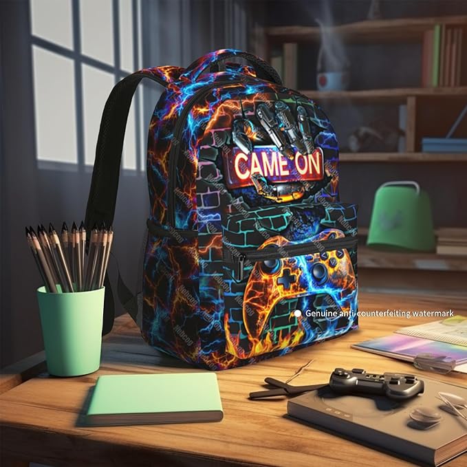 Nebcog School Backpack for Boys Gamer Boys Backpack for Kids Children Elementary Middle School Video Game Bookbag Backpacks for 6-18 Waterproof Lightweight 17 Inches Travel Back Pack