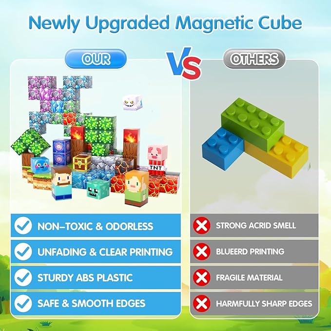 UGY 100PCS Magnetic Blocks - Build Mine Magnet World, Magnetic Building Blocks for Kids Ages 4-6 6-8 8-12, STEM Educational Sensory Toys for Boys & Girls