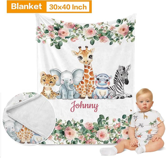 Custom Nursery Crib Bedding Set: Personalized Nursery Decor Baby Blanket Fitted Crib Sheet Changing Pad Cover Baby Room Rug Safari Animals Giraffe Pattern Gift Idea(Fixed Size)