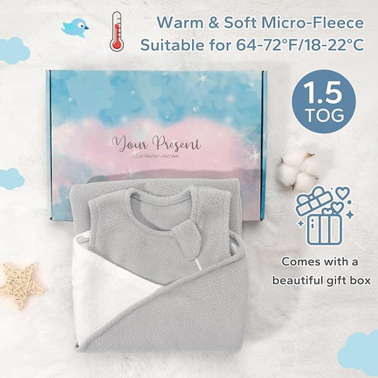 ZIGJOY Swaddle Sleep Sack Newborn 1.5 Tog Fleece Wearable Blanket Baby 6-12 Months - Lightweight MicroFleece Winter Sleeping Sacks Bag for Infant Girl Boy Gifts, Grey