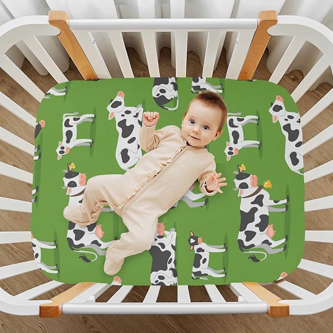 Farm Cows Crib Sheets Soft Breathable Fitted Baby Playard Sheets Mattress Cover for Girl Boys, 39" x 27" x 5"