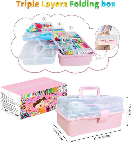 Itopstar 3000 Kids Arts and Crafts Supplies for Kids Crafting Supply in 3 Layered Plastic Art Box All in One Ages 8 9 10 11 & 12 Year Old Girls & Boys Crafting Supply Set