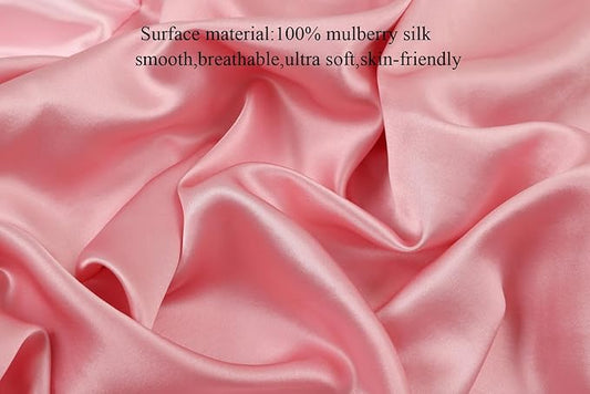 Knlpruhk Silk Fitted Crib Sheet 28" x 52" Surface (100% Pure Mulberry Silk) – 9" Deep Pocket (Satin) for Baby Hair 19 Momme 6A High Grade Fibers Ultra Soft Smooth Breathable Pink