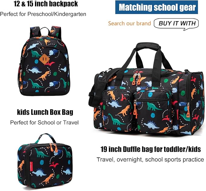 JinBeryl Toddler Backpack for Boys or Girls, Little Kids Backpack for Preschool or Kindergarten (Dinosaur Black, Small)