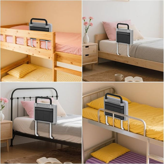 Bed Rails for Elderly Adults Safety, Bedside Mobility Assistant Railing with Padded, Bumper & Storage Pocket, Medical Support Bar for Twin, Full, Queen, King, Bunk, Dorm Beds, Gray