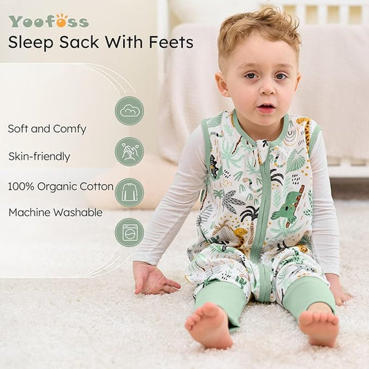 Yoofoss Toddler Sleep Sack with Feet 24-36 Months 100% Organic Cotton Baby Sleep Sack with Legs Toddler Wearable Blanket with 2-Way Zipper