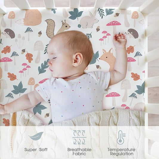 Bimocosy Crib Sheets 4 Pack, Baby Crib Sheets Fitted for Boys and Girls Breathable & Snug Fit, Soft Toddler Bed Sheets for Standard Crib Mattress Nursery Daycare Essentials, Forest Friends