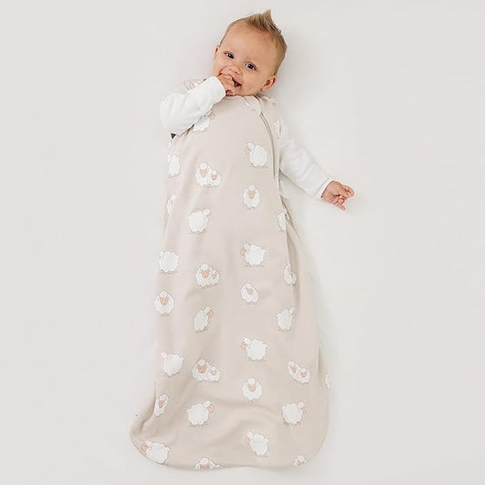 Woolino Merino Wool and Organic Cotton Baby Sleeping Bag - 4 Season Classic Sleep Sack - Two-Way Zipper Sleeping Bag for Baby and Toddler - 6-18 Months - Sheep