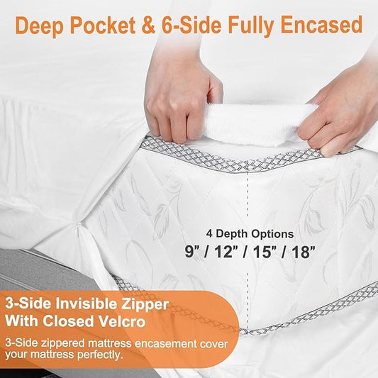 Queen Mattress Protector 60"x80" for Deep 13-15 inch,Waterproof Liquid Proof Urine Pee Protection, Soft Terry Cotton Top, Breathable Noiseless Mattress Encasement Washable