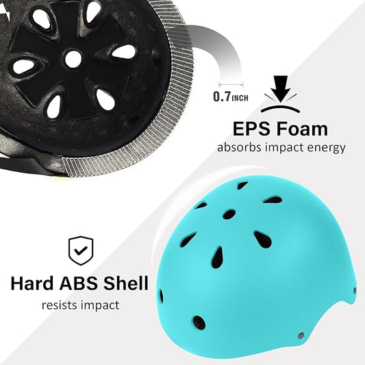 Skateboard Bike Helmet, Lightweight Adjustable, Multi-Sport for Bicycle Skate Scooter, 3 Sizes for Adult Youth & Kids