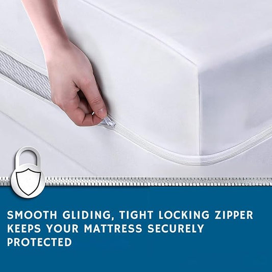 Guardmax Heavy Duty Vinyl King Zippered Mattress Encasement - Waterproof & Breathable Mattress Protector - Comfortable, Soft, and Noiseless Zippered Bedding - Dust Mite Proof (78 x 80 x9)