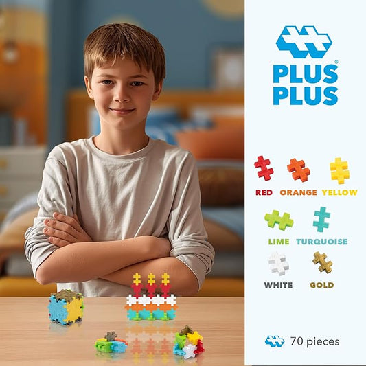 PLUS PLUS 70 Piece Interlocking Building Blocks for Kids, Open Ended Connecting Toys, Stem Bin Classroom Mini Manipulatives - Birthday Mix Play Tube