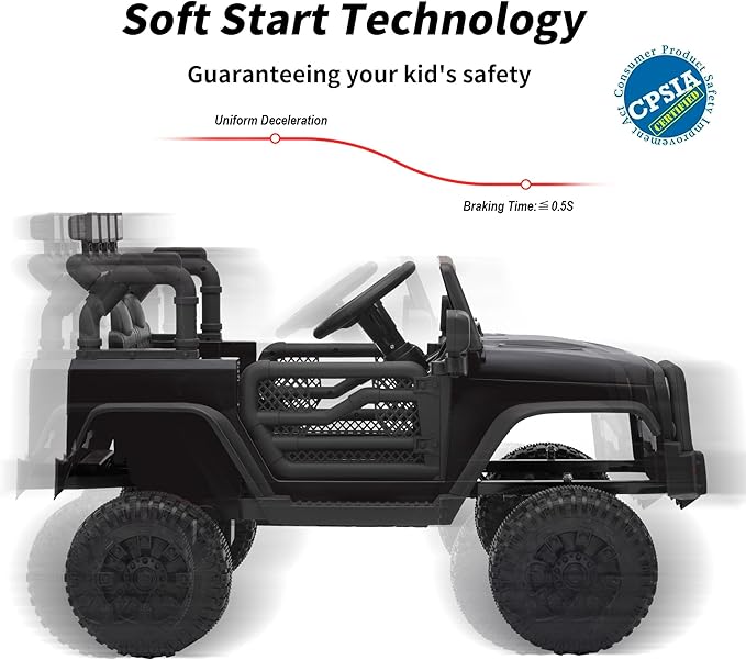 Kids Ride on Car Toy, 12V Electric Car for Kids with Remote Control, LED Light - Dark Black