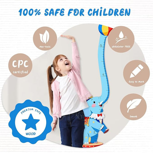 Woodemon Personalized Name Kids Growth Chart Wall, Circus Elephant Wooden Height Chart for Kids, Height Measurement for Wall Kids Room Nursery Wall Decor